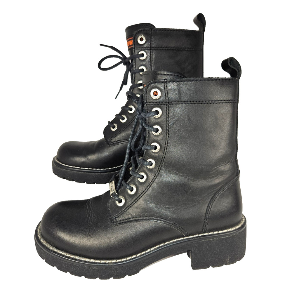 Harley-Davidson Liberator FG 6 Tie Leather Boots Women's 8.5 Black Y2K Vintage - Picture 2 of 13